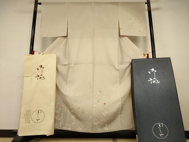 平和屋本店*夏物 銀座きしや 訪問着 絽 駒刺繍 草花文 暈し染め 金彩 たとう紙・共箱付き 正絹 逸品 AABL0871jd