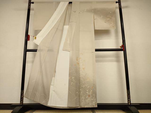 平和屋本店*夏物 銀座きしや 訪問着 絽 駒刺繍 草花文 暈し染め 金彩 たとう紙・共箱付き 正絹 逸品 AABL0871jd