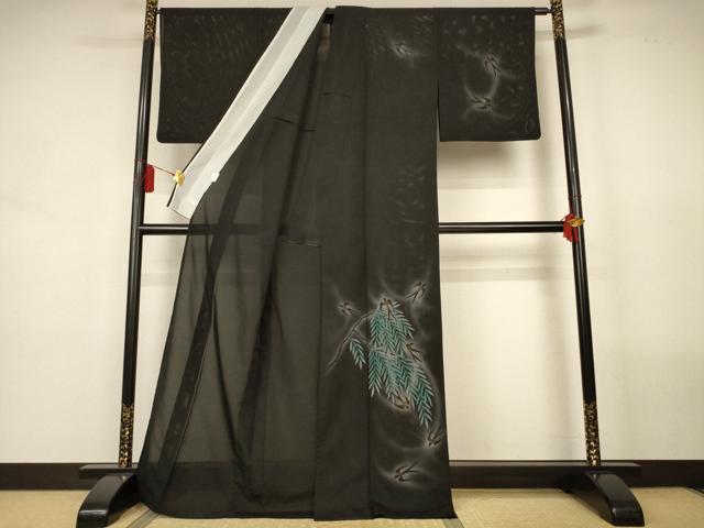 平和屋着物*夏物 訪問着 絽 飛鳥文 暈し染め 黒地 洗える着物 AABL0879jd