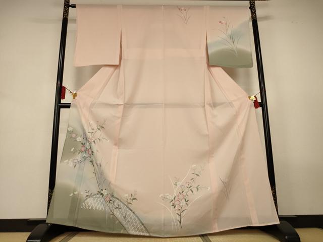 平和屋着物*夏物 訪問着 絽 友禅 草花文 暈し染め 正絹 逸品 AABL0880jd