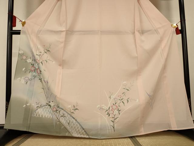 平和屋着物*夏物 訪問着 絽 友禅 草花文 暈し染め 正絹 逸品 AABL0880jd