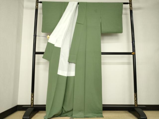 平和屋着物●上質な色無地 海松色 正絹 逸品 AABL0885ck