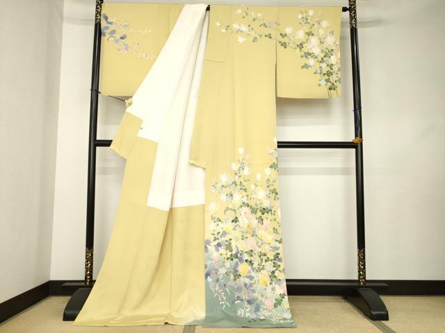 平和屋着物●本加賀友禅作家 野路博 訪問着 草花文 暈し染め ロング丈 正絹 逸品 AABL0886ck