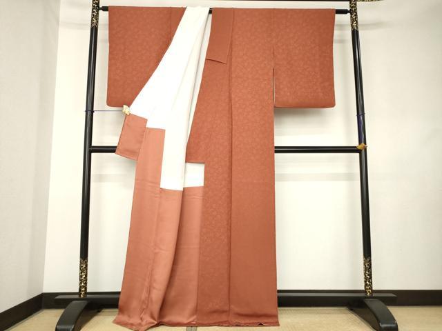 平和屋着物●上質な色無地 花唐草地紋 団十郎茶色 正絹 逸品 AABL0891ck