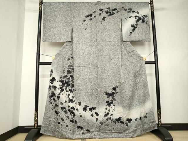 平和屋着物●訪問着 螺鈿 光琳菊 暈し染め たたき染め 黒地 正絹 逸品 AABL0903ck