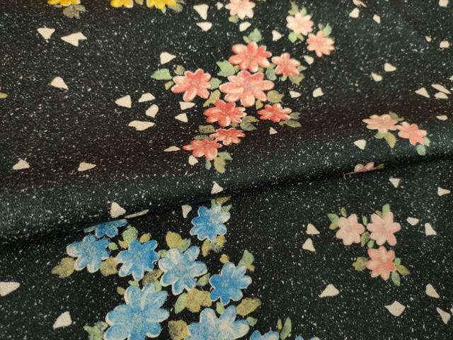 平和屋着物●上質な小紋 舞花文 黒地 正絹 逸品 AABL0908ck