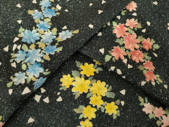 平和屋着物●上質な小紋 舞花文 黒地 正絹 逸品 AABL0908ck