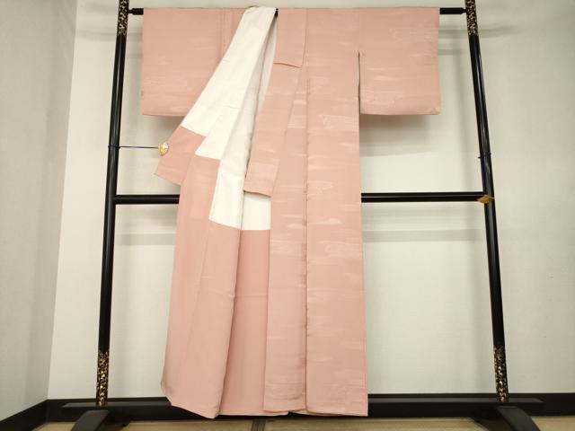 平和屋着物●上質な色無地 雲霞地紋 一斤染色 正絹 逸品 AABL0910ck