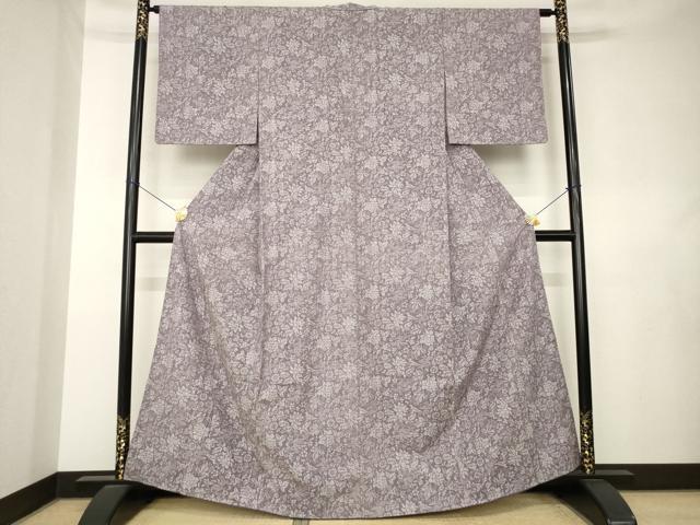 平和屋着物●上質な小紋 紬地 型染め 鳳凰花文 正絹 逸品 AABL0912ck
