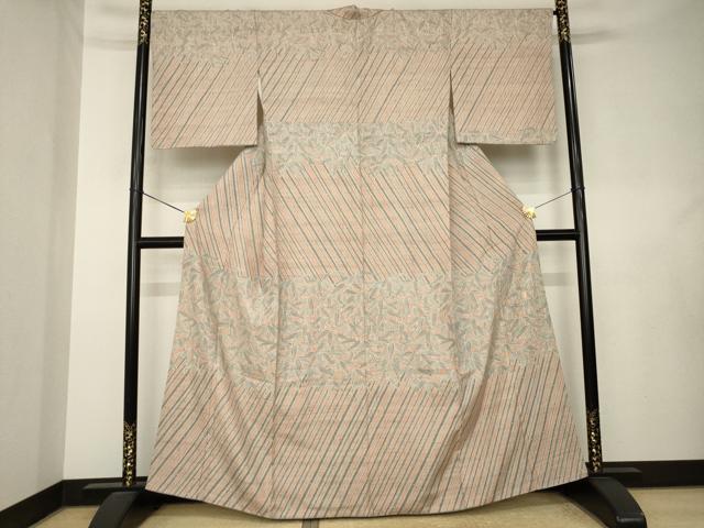 平和屋着物●二代目 川村久太郎 訪問着 生紬 笹竹文 正絹 逸品 AABL0915ck
