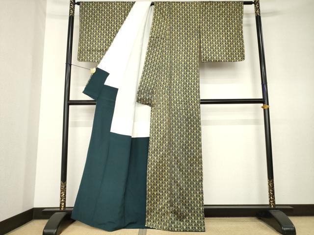 平和屋着物●上質な小紋 菱繋ぎ 金彩 正絹 逸品 AABL0920ck