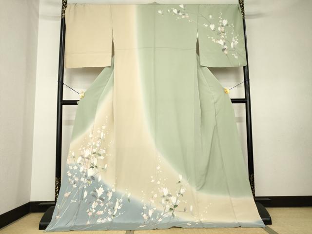 平和屋着物●訪問着 友禅 枝花文 暈し染め 正絹 逸品 AABL0921ck