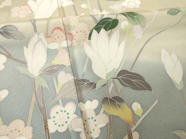 平和屋着物●訪問着 友禅 枝花文 暈し染め 正絹 逸品 AABL0921ck