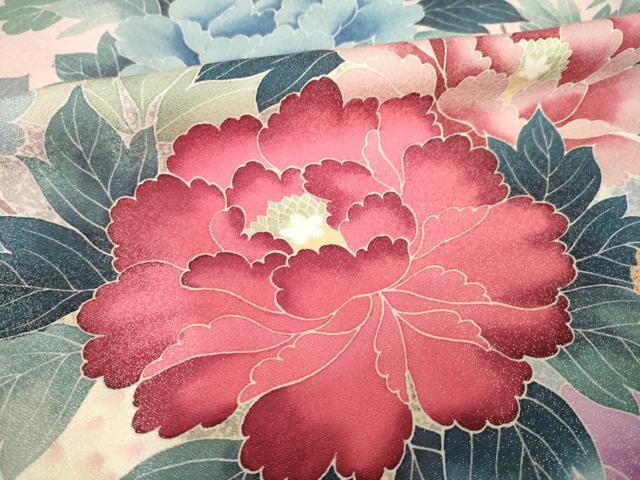 平和屋着物●豪華振袖 草花文 暈し染め 金銀彩 銀通し地 正絹 逸品 AABL0924ck