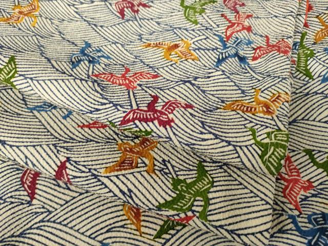 平和屋着物●上質な小紋 型染め 立波飛鶴文 鬼しぼ縮緬 正絹 逸品 AABL0928ck