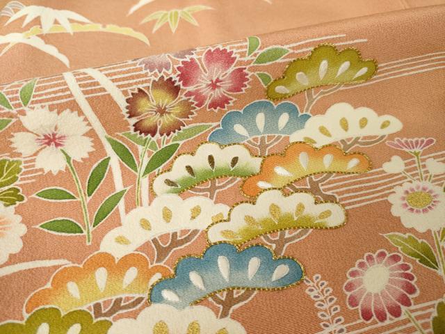 平和屋着物●訪問着 駒刺繍 松花文 金彩 正絹 逸品 AABL0934ck