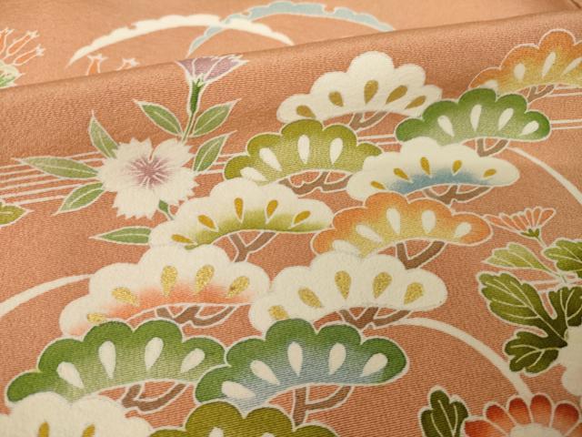 平和屋着物●訪問着 駒刺繍 松花文 金彩 正絹 逸品 AABL0934ck