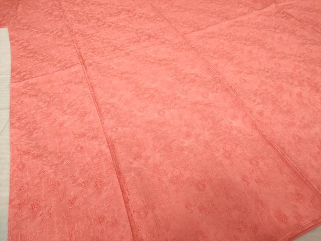 平和屋着物●上質な色無地 草花地紋 甚三紅色 正絹 逸品 未使用 AABL0943ck