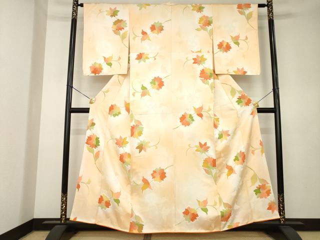 平和屋着物●上質な小紋 地紋起こし 草花文 正絹 逸品 未使用 AABL0950ck