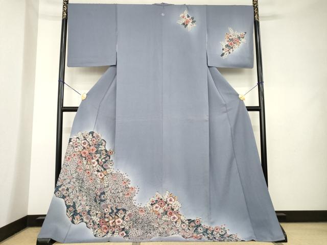 平和屋着物●訪問着 辻が花 流水花文 暈し染め 金彩 ロング丈 正絹 逸品 AABL0955ck