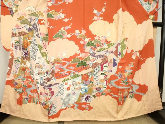 平和屋着物●豪華振袖 駒刺繍 幔幕鴛鴦花文 金彩 正絹 逸品 AABL0956ck
