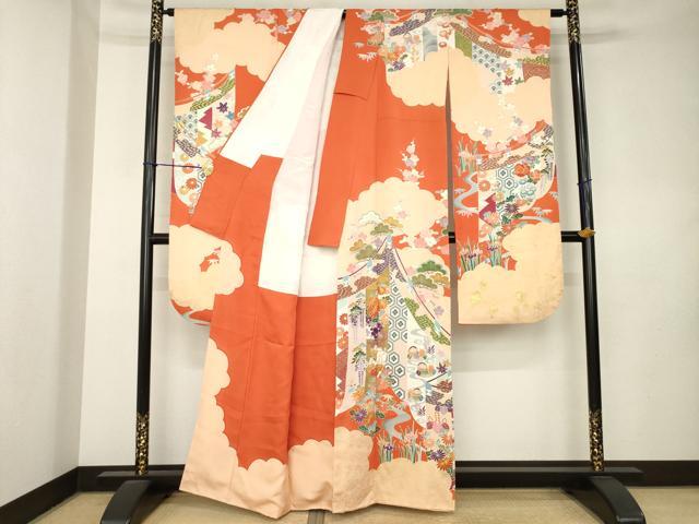 平和屋着物●豪華振袖 駒刺繍 幔幕鴛鴦花文 金彩 正絹 逸品 AABL0956ck