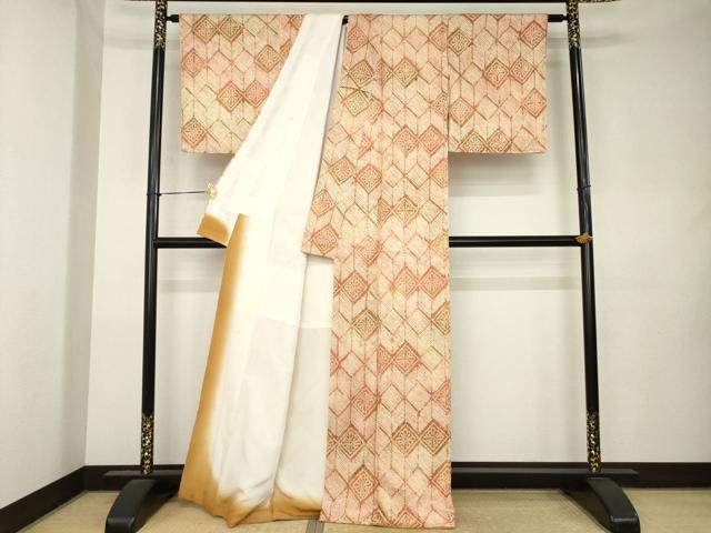 平和屋着物●上質な小紋 総絞り 花菱文 正絹 逸品 AABL0957ck