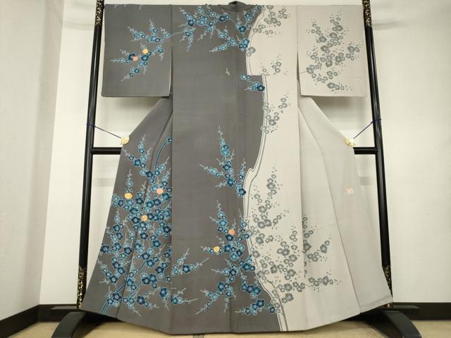 平和屋着物●人間国宝 五代 田畑喜八 訪問着 駒刺繍 枝梅 正絹 逸品 AABL0970ck