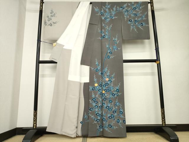平和屋着物●人間国宝 五代 田畑喜八 訪問着 駒刺繍 枝梅 正絹 逸品 AABL0970ck