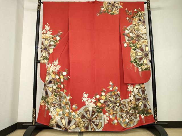 平和屋着物●女優・後藤久美子ブランド 振袖 駒刺繍 源氏車花文 金彩 正絹 逸品 AABL0972ck