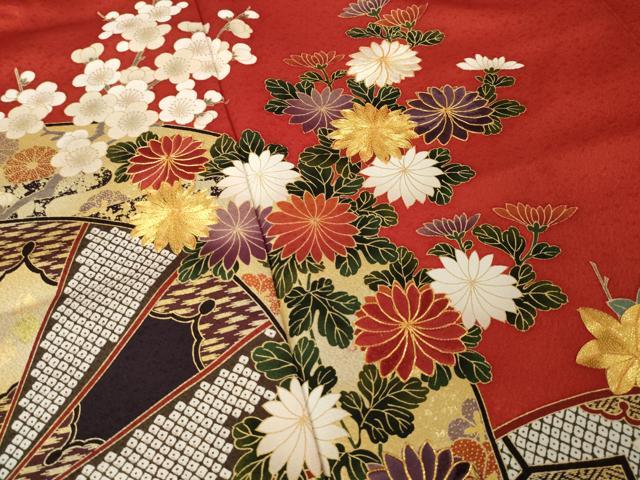 平和屋着物●女優・後藤久美子ブランド 振袖 駒刺繍 源氏車花文 金彩 正絹 逸品 AABL0972ck