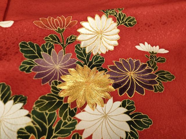 平和屋着物●女優・後藤久美子ブランド 振袖 駒刺繍 源氏車花文 金彩 正絹 逸品 AABL0972ck