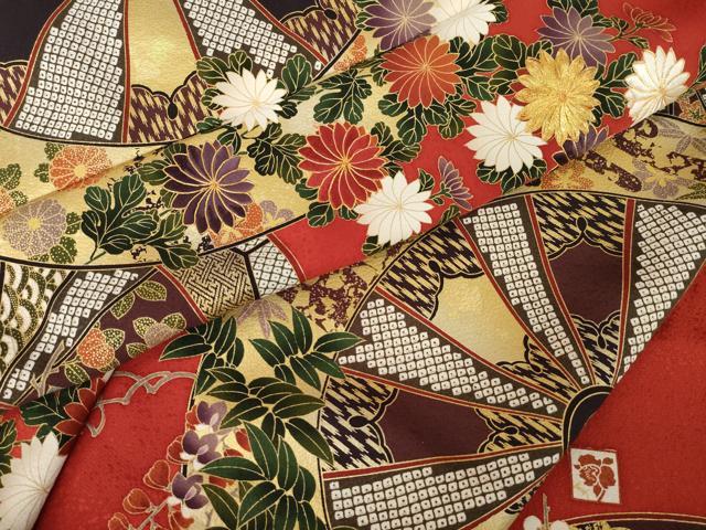 平和屋着物●女優・後藤久美子ブランド 振袖 駒刺繍 源氏車花文 金彩 正絹 逸品 AABL0972ck