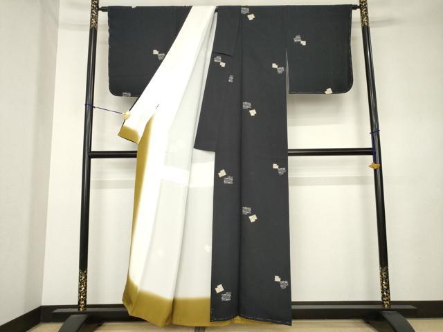 平和屋着物●上質な小紋 色紙唐草花文 濃紺地 正絹 逸品 未使用 AABL0977ck
