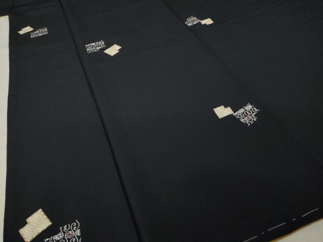 平和屋着物●上質な小紋 色紙唐草花文 濃紺地 正絹 逸品 未使用 AABL0977ck