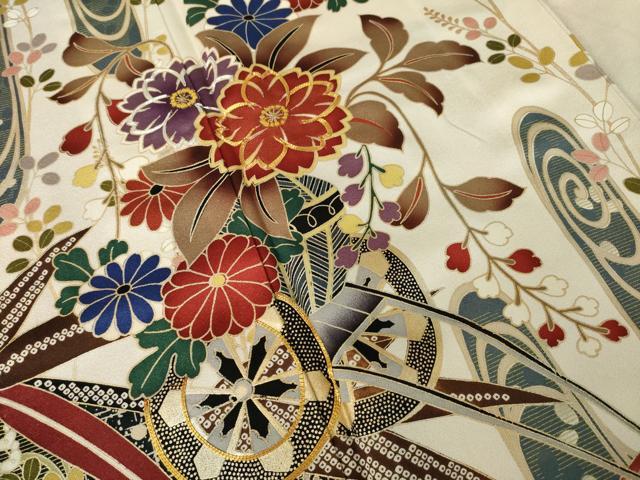 平和屋着物●豪華振袖 駒刺繍 花車文 ロング丈 正絹 逸品 AABL0980ck