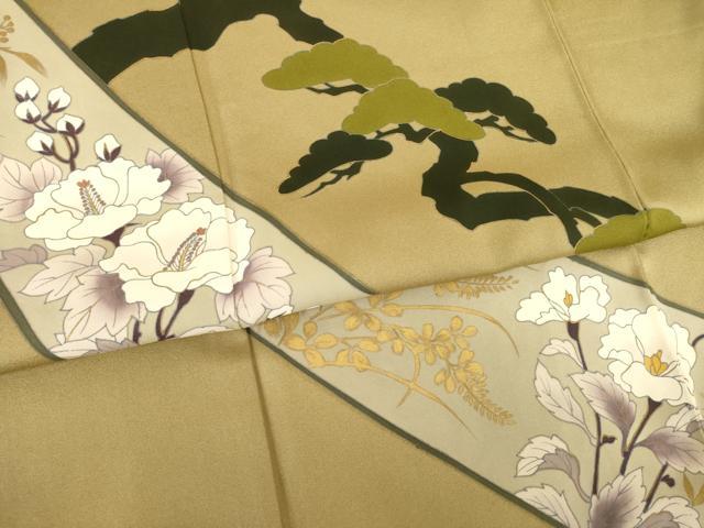 平和屋着物●訪問着 松 草花文 金彩 正絹 逸品 AABL0991ck