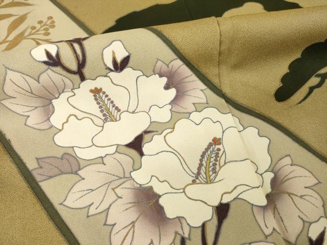 平和屋着物●訪問着 松 草花文 金彩 正絹 逸品 AABL0991ck