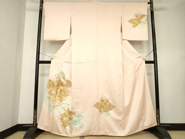 平和屋着物●訪問着 松皮菱吉祥花文 金彩 正絹 逸品 AABL0993ck