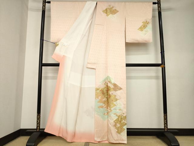 平和屋着物●訪問着 松皮菱吉祥花文 金彩 正絹 逸品 AABL0993ck