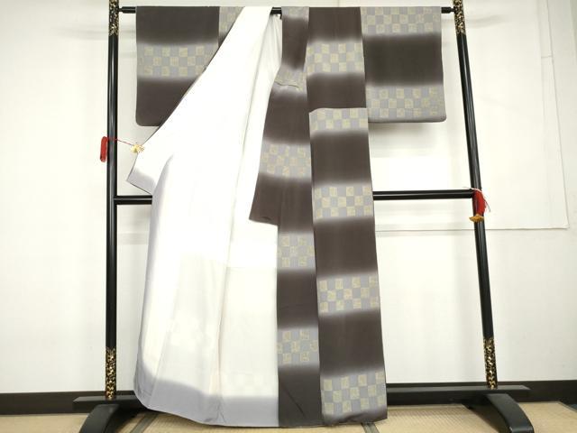 平和屋着物●上質な小紋 鹿の子格子 鬼しぼ縮緬 正絹 逸品 AABL1002cs