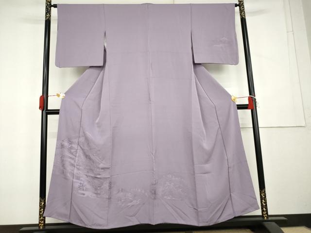 平和屋着物●無地絵羽訪問着 遠山風景地紋 浅紫色地 正絹 逸品 AABL1011cs