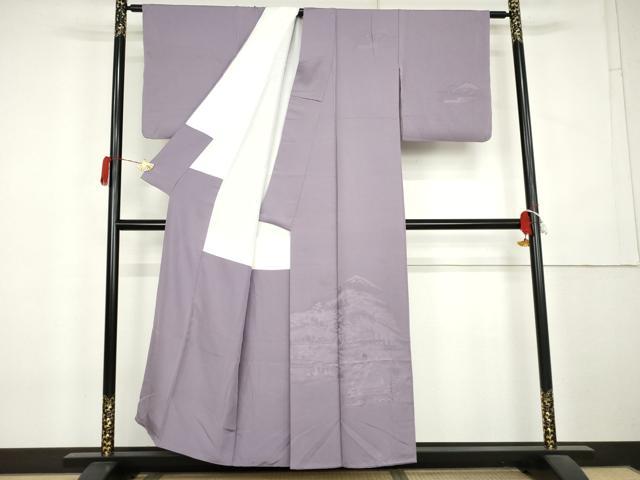 平和屋着物●無地絵羽訪問着 遠山風景地紋 浅紫色地 正絹 逸品 AABL1011cs