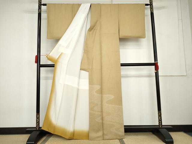平和屋着物●江戸小紋 色留訪問着 極小鮫小紋柄 霞文 正絹 逸品 AABL1013cs