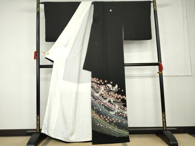 平和屋着物●本加賀友禅作家 小林賢一郎 黒留袖 飛鶴花文 証紙付き 正絹 逸品 AABL1022cs