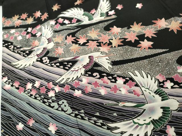 平和屋着物●本加賀友禅作家 小林賢一郎 黒留袖 飛鶴花文 証紙付き 正絹 逸品 AABL1022cs