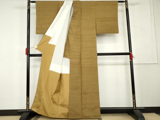平和屋着物●上質な紬 色無地 黄橡色 正絹 逸品 AABL1027cs
