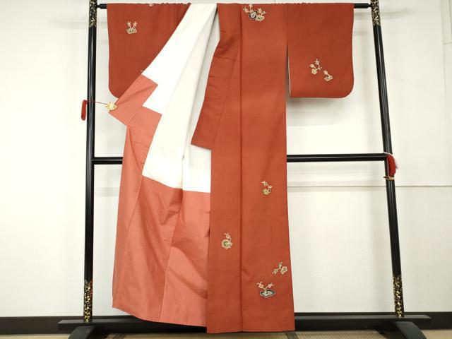 平和屋着物●訪問着 紬地 ろうけつ染 幾何学花文 正絹 逸品 AABL1039cs