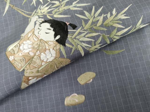 平和屋着物●本場縞大島紬 訪問着 総刺繍 童子遊び 正絹 逸品 AABL1043cs