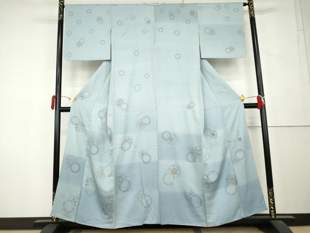 平和屋着物●人間国宝 福田喜三郎 訪問着 刺繍 雪輪重ね花文 暈し染め 正絹 逸品 AABL1046cs